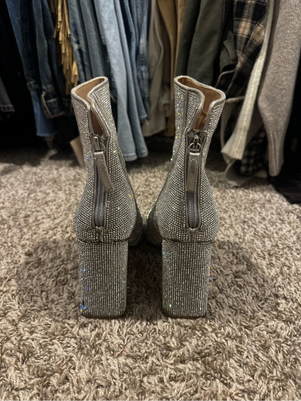 Steve Madden Rhinestone Silver Pointed Toe Boots